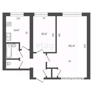 2-к квартира, вторичка, 43м2, 2/5 этаж