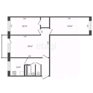 3-к квартира, вторичка, 59м2, 3/5 этаж