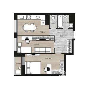 2-к квартира, вторичка, 53м2, 14/18 этаж