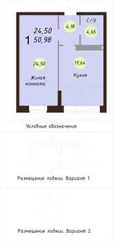 1-к квартира, вторичка, 52м2, 11/24 этаж