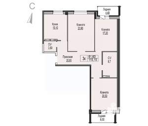 3-к квартира, строящийся дом, 115м2, 2/8 этаж