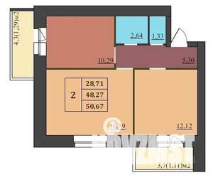 2-к квартира, строящийся дом, 51м2, 9/9 этаж