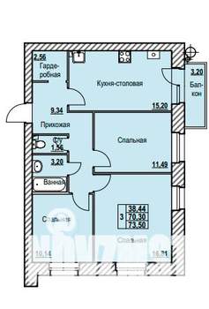 3-к квартира, строящийся дом, 74м2, 4/9 этаж