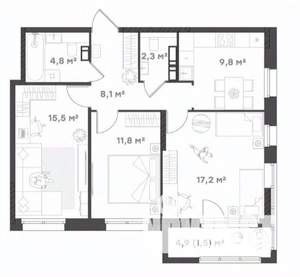 3-к квартира, вторичка, 71м2, 12/18 этаж
