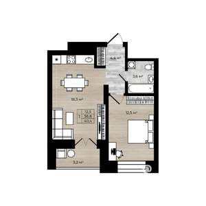 1-к квартира, вторичка, 40м2, 10/12 этаж