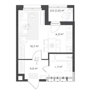 Студия квартира, вторичка, 30м2, 2/18 этаж