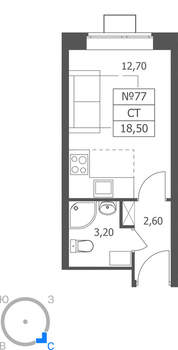 Студия квартира, вторичка, 19м2, 7/11 этаж
