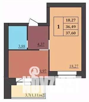 1-к квартира, строящийся дом, 38м2, 4/9 этаж