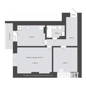 2-к квартира, сданный дом, 58м2, 13/20 этаж