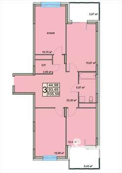 3-к квартира, вторичка, 106м2, 16/18 этаж