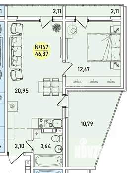 2-к квартира, вторичка, 47м2, 1/9 этаж