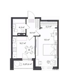 1-к квартира, вторичка, 41м2, 8/9 этаж