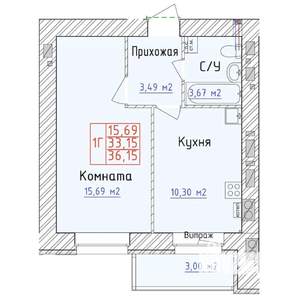 1-к квартира, вторичка, 36м2, 5/9 этаж