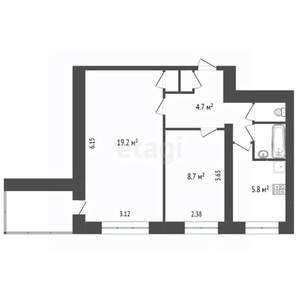 2-к квартира, вторичка, 44м2, 1/9 этаж