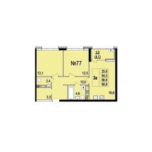 2-к квартира, строящийся дом, 67м2, 7/10 этаж