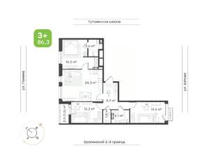 3-к квартира, строящийся дом, 86м2, 9/18 этаж