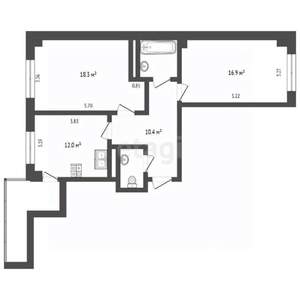 2-к квартира, вторичка, 64м2, 8/10 этаж