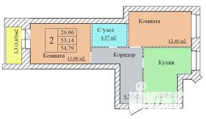 2-к квартира, вторичка, 55м2, 3/8 этаж