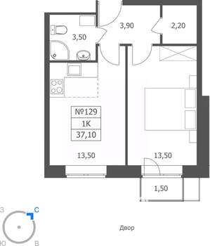 1-к квартира, вторичка, 37м2, 2/11 этаж