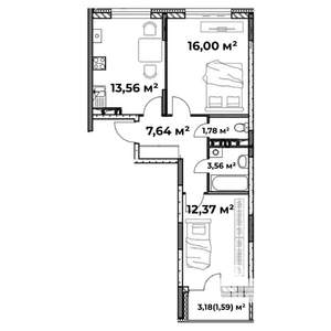2-к квартира, вторичка, 57м2, 4/8 этаж