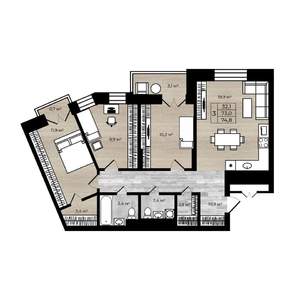 3-к квартира, вторичка, 75м2, 11/12 этаж