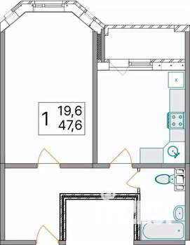 1-к квартира, вторичка, 48м2, 9/10 этаж