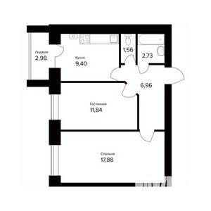 2-к квартира, вторичка, 52м2, 4/5 этаж