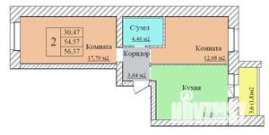 2-к квартира, вторичка, 56м2, 1/8 этаж