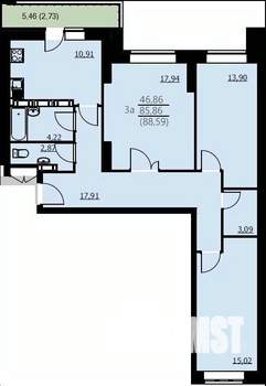 3-к квартира, вторичка, 89м2, 24/24 этаж