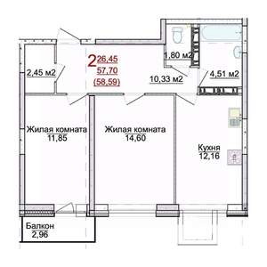 2-к квартира, вторичка, 59м2, 8/17 этаж