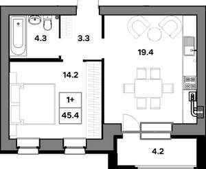 1-к квартира, вторичка, 45м2, 2/4 этаж