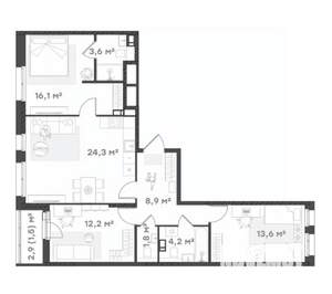 3-к квартира, вторичка, 86м2, 13/18 этаж