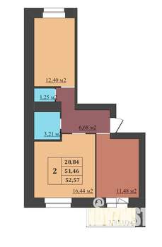 2-к квартира, строящийся дом, 53м2, 3/9 этаж