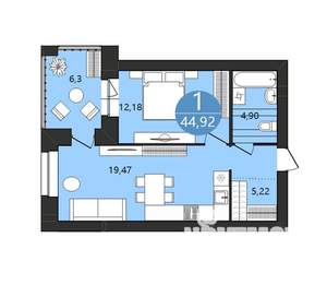 Студия квартира, строящийся дом, 45м2, 3/9 этаж