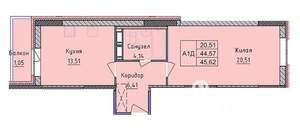 1-к квартира, вторичка, 46м2, 13/18 этаж