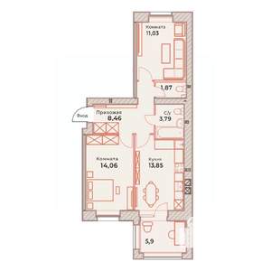 2-к квартира, вторичка, 56м2, 6/9 этаж