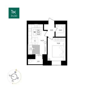 1-к квартира, вторичка, 35м2, 4/9 этаж