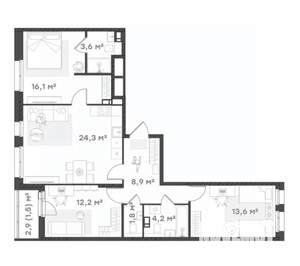 3-к квартира, вторичка, 86м2, 10/18 этаж