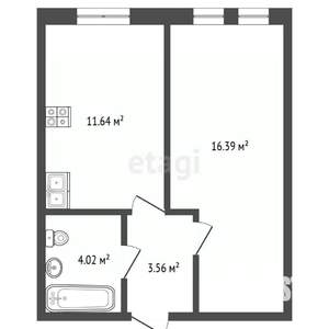 1-к квартира, вторичка, 37м2, 4/4 этаж