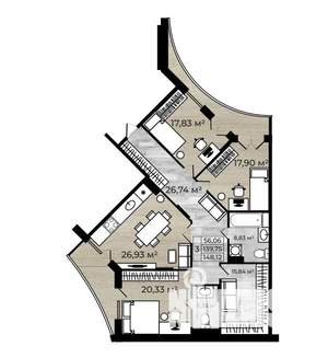 3-к квартира, вторичка, 148м2, 7/8 этаж
