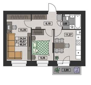 2-к квартира, вторичка, 47м2, 3/8 этаж