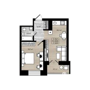 1-к квартира, вторичка, 43м2, 12/12 этаж
