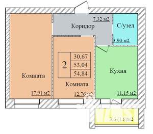 2-к квартира, вторичка, 55м2, 6/8 этаж