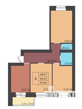 3-к квартира, строящийся дом, 67м2, 1/9 этаж