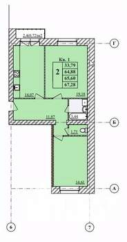 2-к квартира, строящийся дом, 67м2, 2/3 этаж