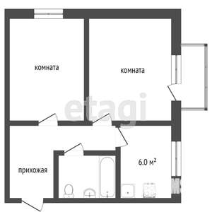 2-к квартира, вторичка, 42м2, 3/5 этаж