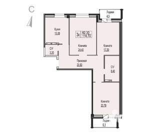 3-к квартира, строящийся дом, 115м2, 4/7 этаж