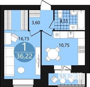 1-к квартира, вторичка, 36м2, 2/9 этаж