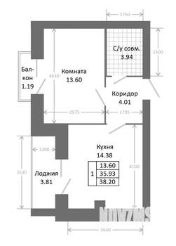 1-к квартира, строящийся дом, 40м2, 1/5 этаж