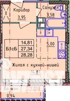 Студия квартира, вторичка, 28м2, 4/9 этаж
